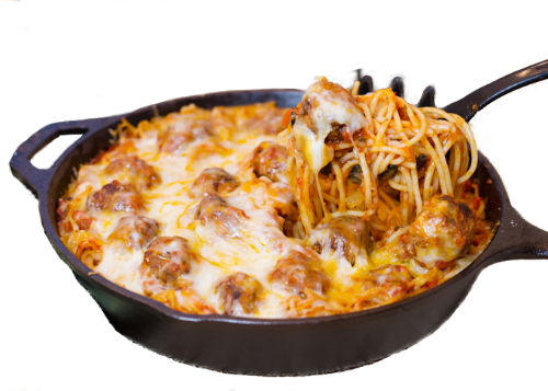 Baked spaghetti with meatballs